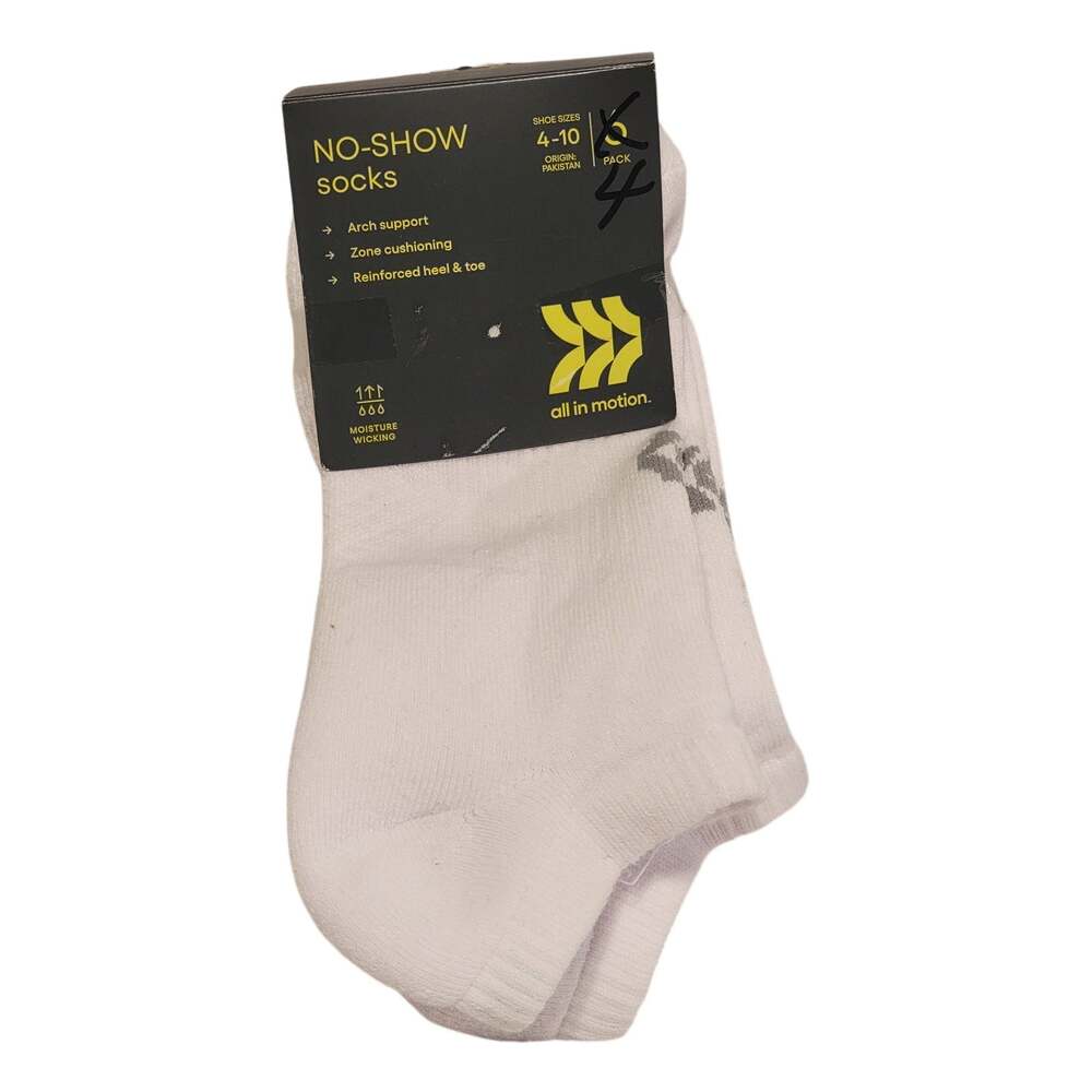All in Motion Women's Cushioned 6pk No Show Socks White Sz 4-10